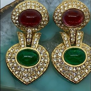 Ciner Cabochon Rhinestone Moghul Jewels Clip Ear